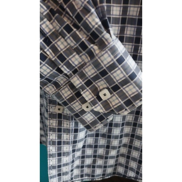 Bugatchi Shirt Mens XXL Shaped Fit Blue Check Casual Luxury Formal Business - Picture 3 of 8